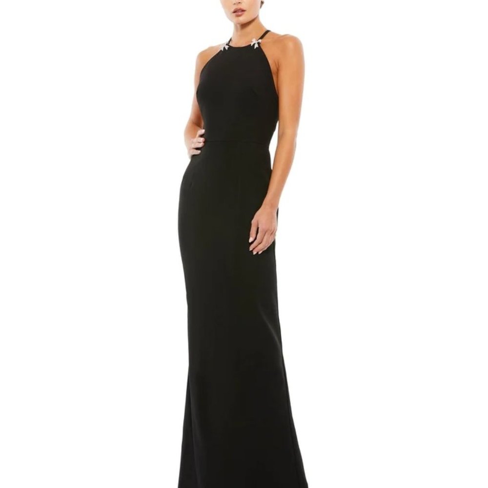 NWT Mac Duggal Criss Cross Back Halter Neck Column Dress Size 6‎
